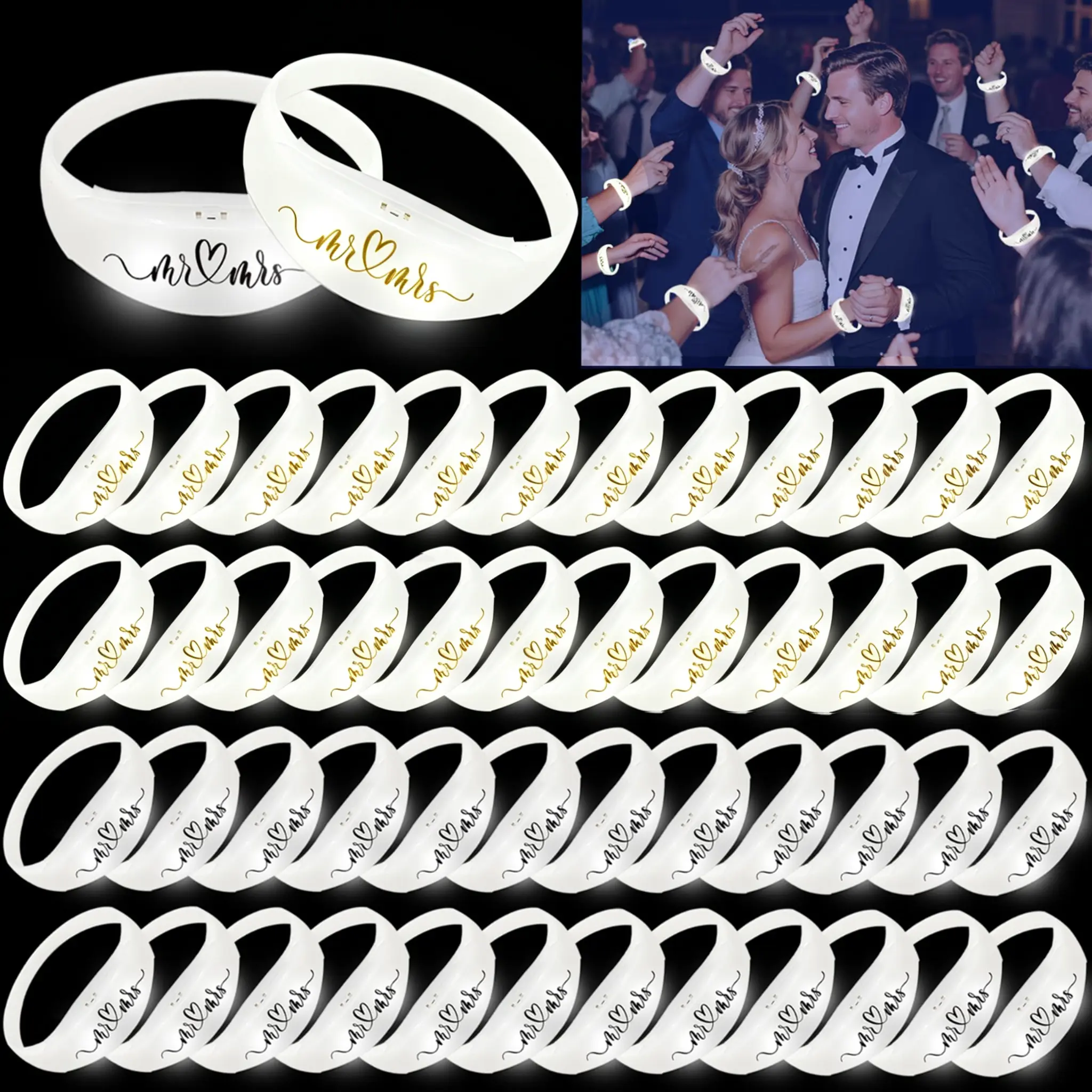 18+2 Pcs 7.5cm Diameter Adult Silicone Automatically Sound-Activated LED Glow Bracelets, Glow in the Dark, Music-Sync Lighting, Smooth Finish, Unisex Couple Gadget, Letters Gift, Wedding Festive Party Supplies