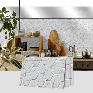 Hexagon Pattern Wall Tile Backsplash, Self-adhesive Removable Tile Backsplash, Waterproof & Oil-resistant Wall Decor for Kitchen & Bathroom