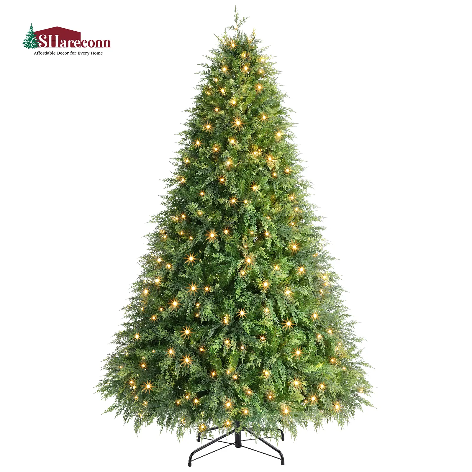 SHareconn Weeping Cypress Leaf Branch Tips Christmas Tree (5.5/6.5/7/7.5/8FT) with Color Changing LED Lights, PE+PVC Branch Tips, Hinged Design, Remote & Timer, Ornaments-Ready Home Supplies Holiday Decoration