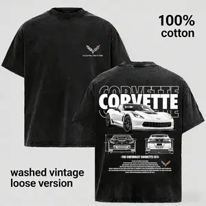 Vintage Washed American Sports Car Graphic Tee – Retro Corvette Style T-Shirt, 100% Cotton Oversized Muscle Car Shirt for Men & Women