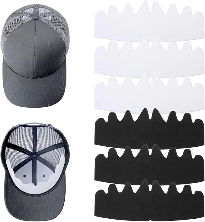 6 Pack Hat Shaper Inserts, High-Quality Felt Liners for Baseball Caps, Keeps Hats in Shape, Sweat Absorbent & Washable, Fits 22-23 in, 3 Black & 3 White, Enhance Hat's Shape, Family Members
