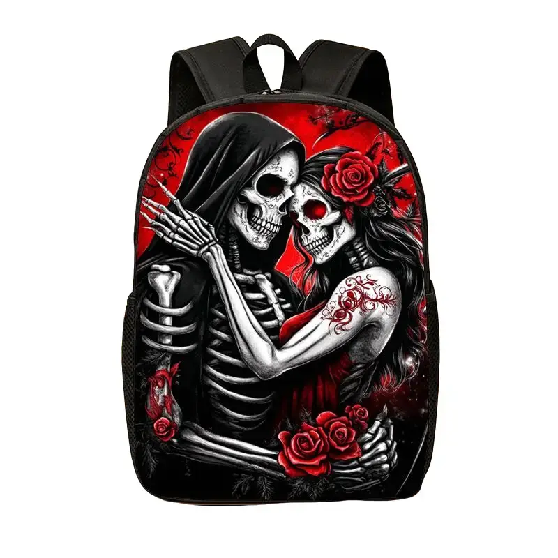 Laptop Backpack with Goth Skeleton Print for Youth, Lightweight & Roomy All Seasons Bag with Adjustable Straps for Commute & Hiking, Holiday, Dark Aesthetic & Skeleton Art Lovers, Casual