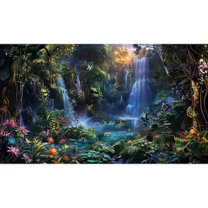 Waterfall Aquarium Background Enchanted Fantasy Forest Vibrant Blooms Fish Tank Background Tropical Forest Tranquil Stream Reptile Tank Backgrounds Fairy Rainforest Terrarium Backgrounds 48x18in