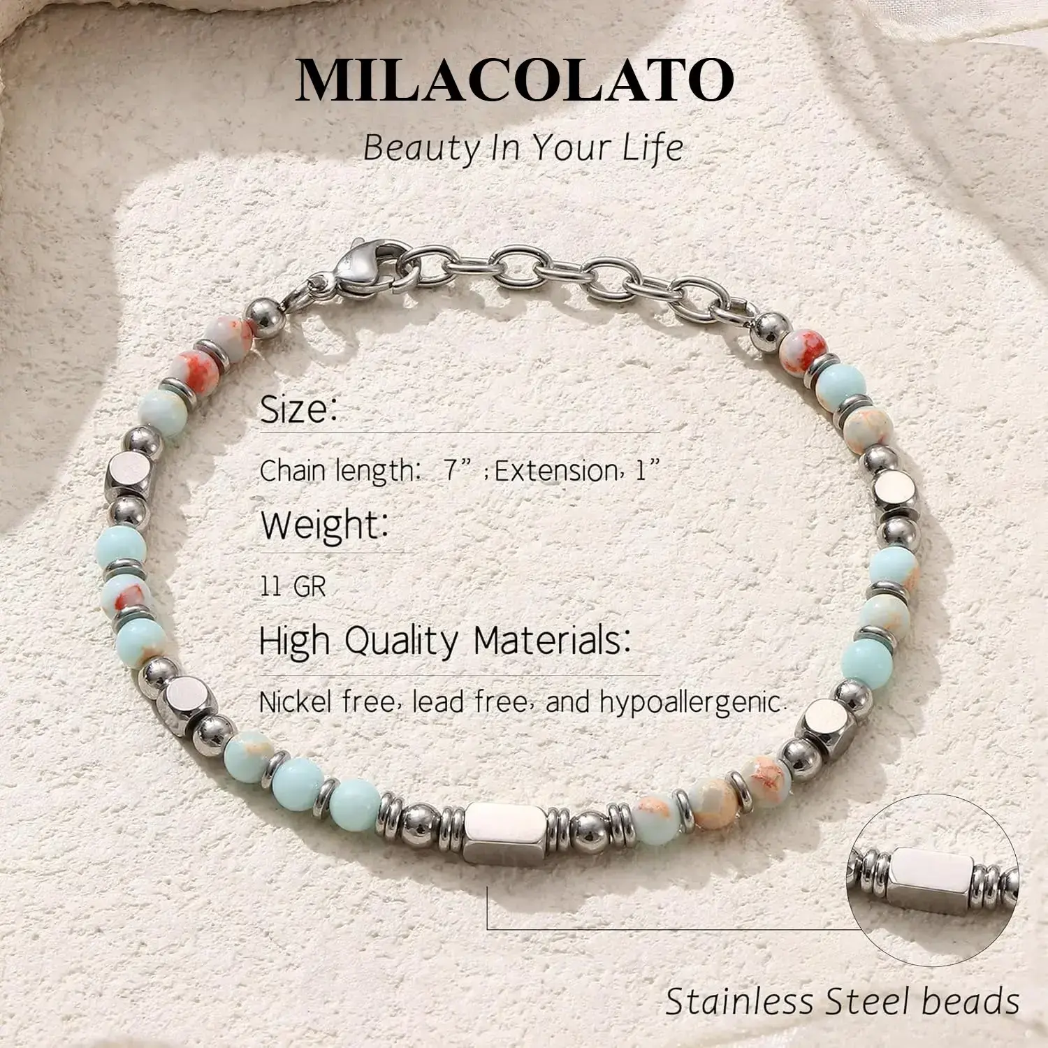 Women's bead bracelet men's stainless steel bracelet pink crystal obsidian tiger eye friendship anxiety silver bracelet turquoise jewelry Women's bead bracelet men's stainless steel bracelet pink crystal obsidian tiger eye friendship anxiety silver bracelet turquoise jewelry