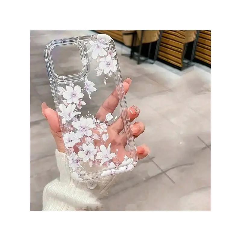 Light Purple Floral Pattern Transparent Full Edge Mobile Phone Case Compatible With Iphone 16 15 14 13 12 11 X Xs Xr Xsmax, Series - Full Covered Fashionable Floral Design, Elegant, Precise Cutouts