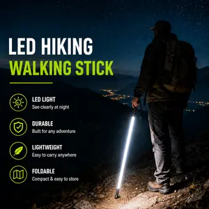 LED Hiking Walking Sticks Trekking Poles for Camping Hiking Backpacking Mountain Climbing Outdoor Travel – Adjustable Foldable Walking Stick with Light for Men Women Trail Walking Survival Gear Camping Equipment Outdoor Accessories