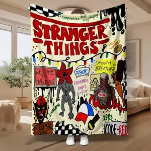 Stranger Things Season 5 Collage Flannel Blanket, Super Soft Warm Cozy Throw for Couch, Iconic Demogorgon & Cast Art, Perfect Comfy Gift for Netflix Lovers Binge-Watching Marathon