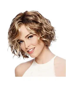 Women's Short Curly Wig Headpiece, Light Mixed Parted Small Curls, High Temperature Fiber, European and American Style, Synthetic Machine Wigs