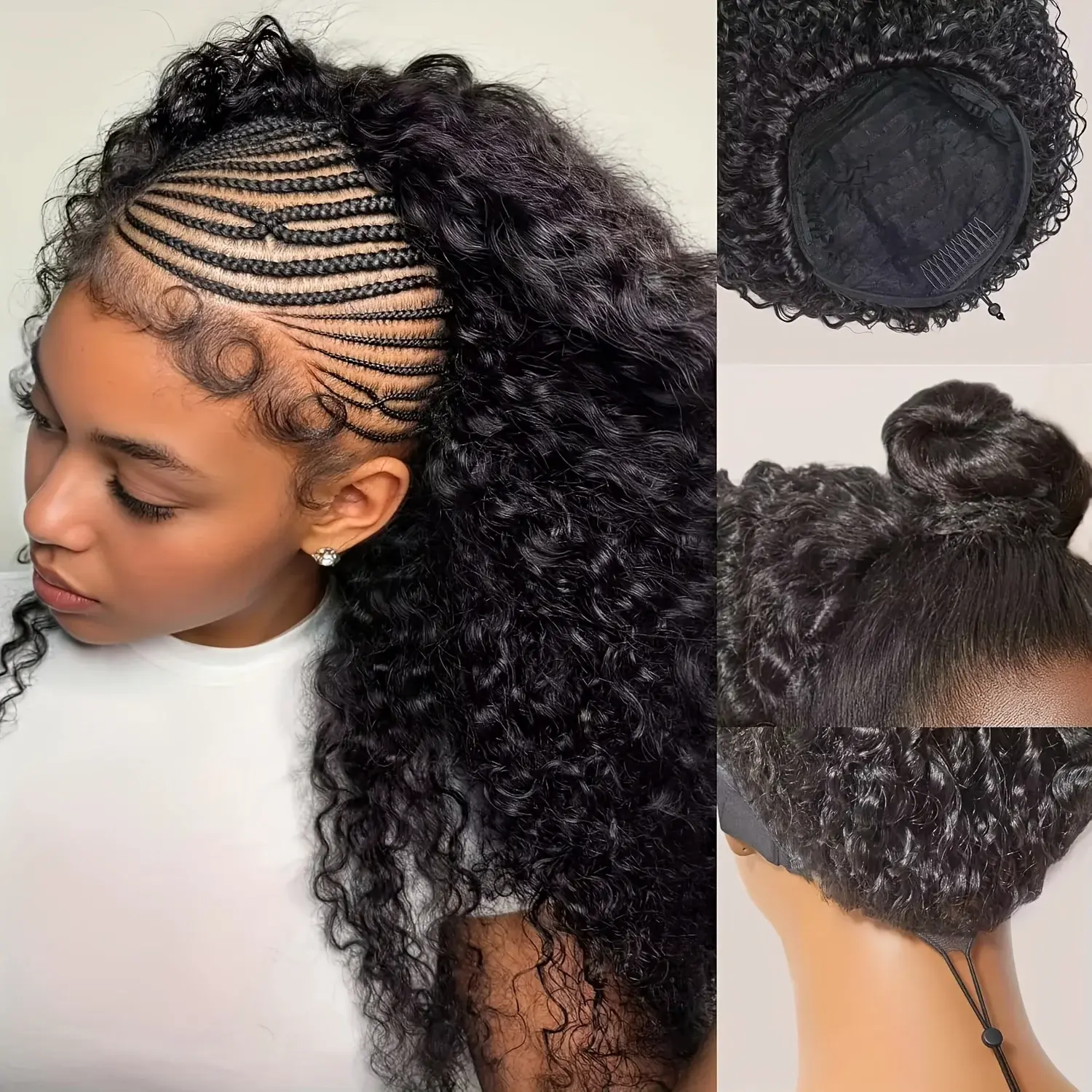 [Half Wig] MYLOCKME Hair Kinky Curly Half Wig Human Hair 180% Density Easy To Wear Glueless Wigs 3 In 1 Half Wigs for Women Drawstring Seamless Flip Headband