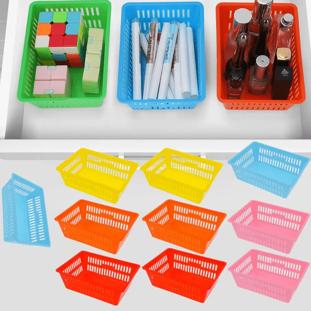 10 Pieces Colorful Small Storage Baskets Household Plastic Storage Baskets for Organizing Crayon Pencil Container Colorful Storage Trays