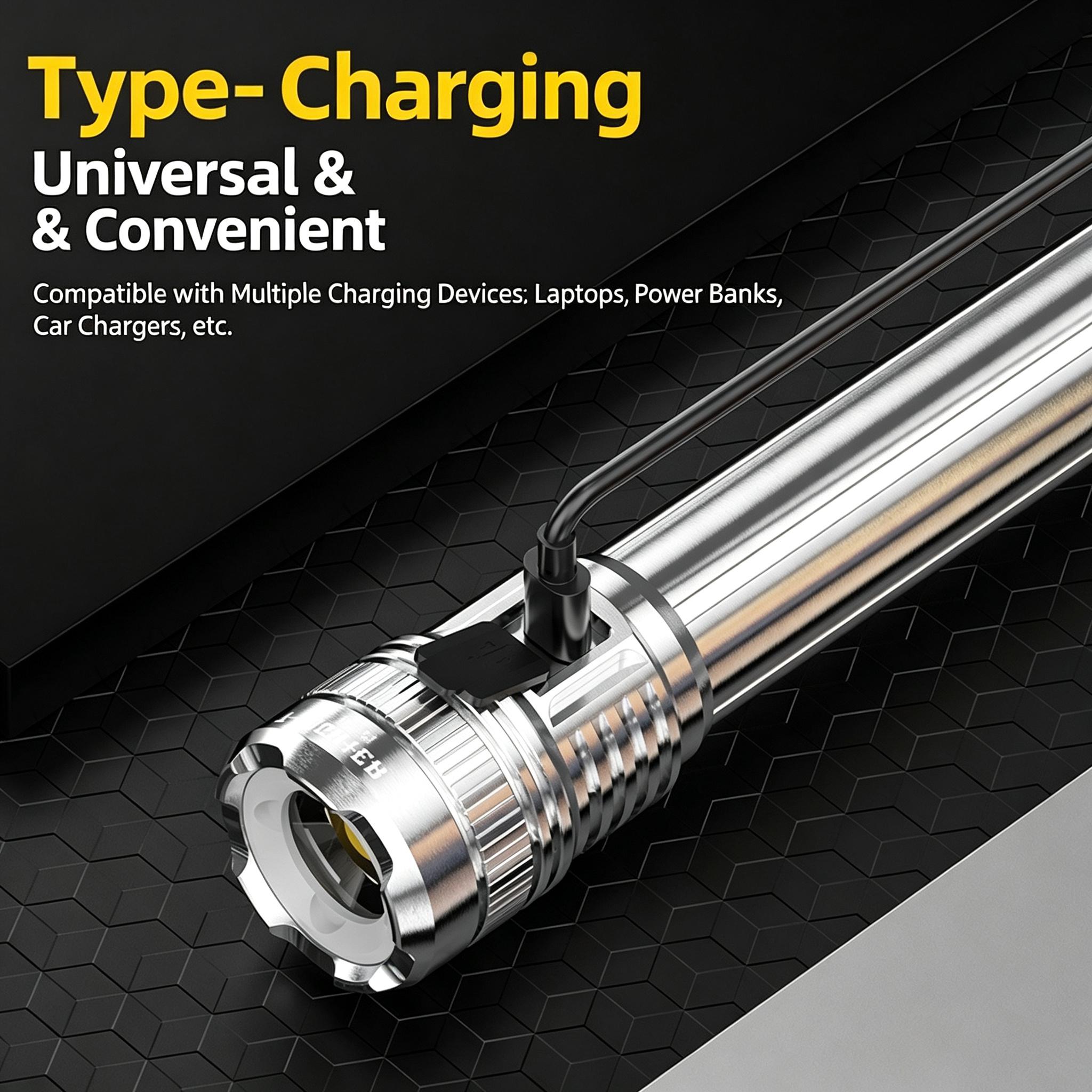 LED Flashlight – High Lumen Rechargeable -Gathering Lens, 10000mAh, 5 Lighting Modes, Ultra-Bright for Camping, Outdoor & Home Use,Can be used without being charged