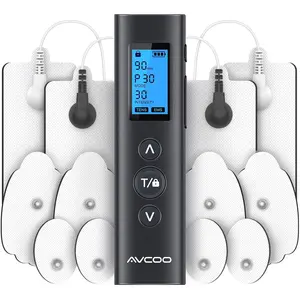30 Modes Unit Compact Muscle Stimulator for Pain Relief of Back, Shoulder, Neck, Rechargeable & Portable Dual Channel EMS Muscle Stimulator with 30 Intensity Levels, 12 Electrode Pads