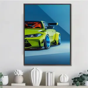 1 piece 2D flat design frameless canvas poster Canvas Prints Cool Fluorescent Green Sports Car Poster Suitable for home decoration, living room, bedroom, office, restaurant, bar wall decoration, art pieces, pe