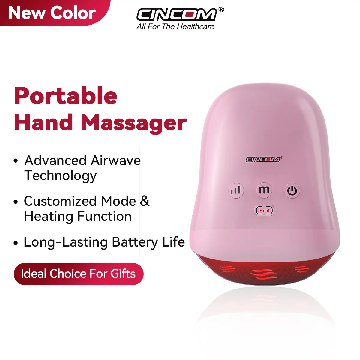 CINCOM Portable Vibratory Hand Massager (Rose) - Cordless USB Rechargeable Massager, Adjustable Vibration Intensity, Comfort Heat, Auto-Off, Ideal for At-Home Spa, Gifting, Usb Rechargeable Massagers