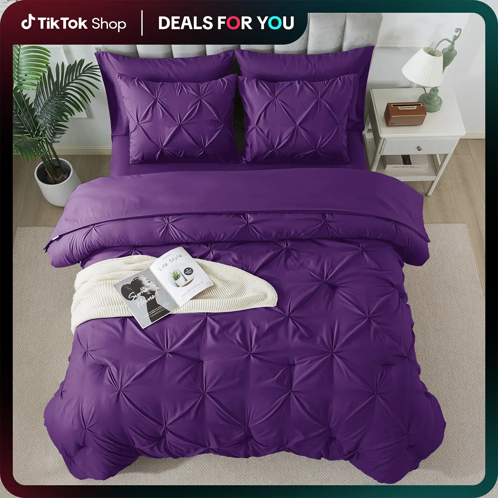 【Deals for you days】Cosybay 7PC Pintuck Comforter Set-1 Comforter,1 Fitted Sheet,1 Flat Sheet,2 Pillow Shams,2 Pillowcases-Pintuck Bedding Comforter k