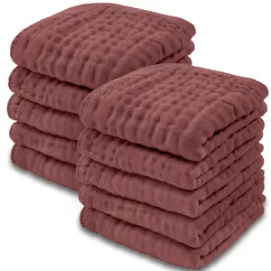 Baby Washcloths, Muslin Cotton Baby Towels, Large 10”x10” Wash Cloths Soft on Sensitive Skin, Absorbent for Boys & Girls, Newborn Baby & Toddlers Essentials Shower Registry (Pack of 10)