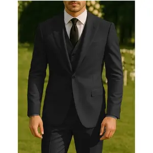 Men's 3-Piece Wedding Suit Set One-Button Notch Lapel Blazer, Vest & Trousers | Formal Business Groom Attire & Casual Party Tuxedos Beige Long Sleeve Menswear Matching