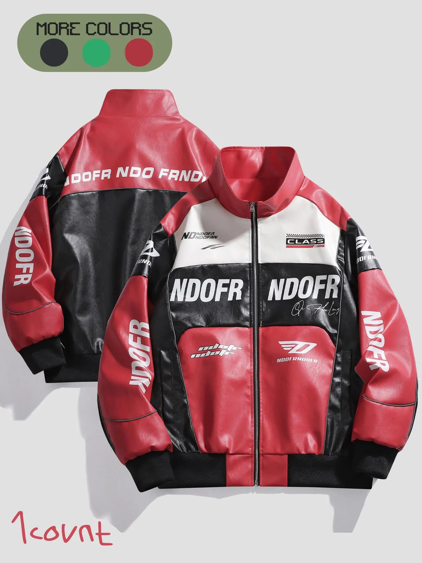 Men's Patchwork Letter Print Zip Up PU Leather Jacket, Loose Casual Long Sleeve Stand Collar Outerwear for Fall & Winter, Men's Clothes for Daily Wear