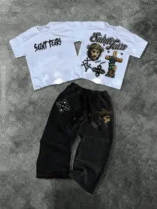 Men's 2 Piece Fashion Casual Set, Graphic Printed T-Shirt and Loosely Fitted Pants for Summer Relaxation, Comfortable for Spring & Fall