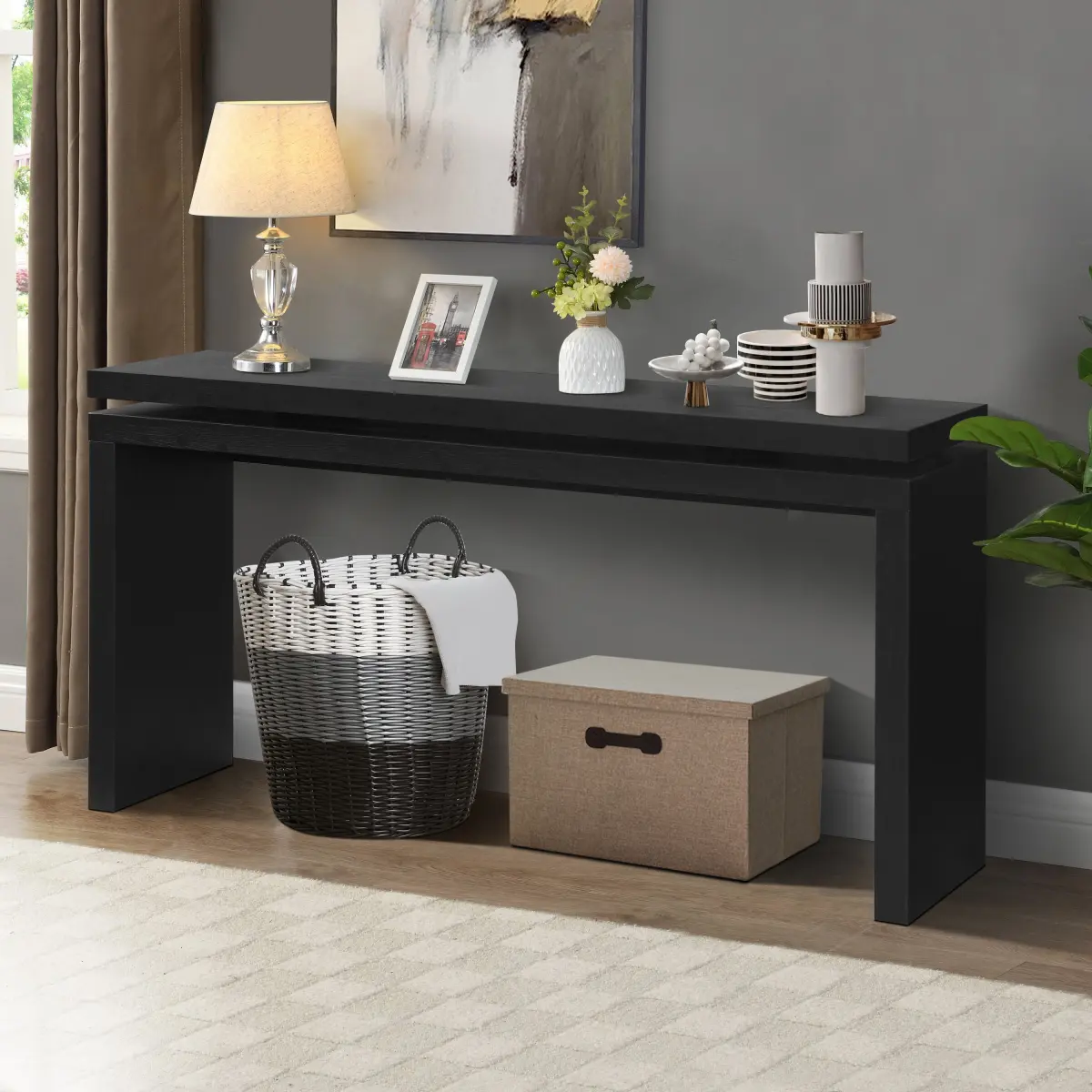 60 Inches Black + Solid Wood+MDF + Double Board Su