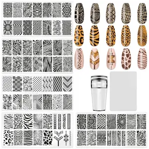 5Pcs Leopard Print Nail Stamping Kit Includes Nail Art Stamping Plates 1 Nail Stamper 1 Scraper Nail Art Accessories