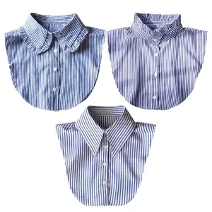 3Pcs Fake Collar Detachable Dickey Collar Half Shirts Blouse False Collar Top for Women Girls Outfits (Sky blue stripes) - Home Improvement.