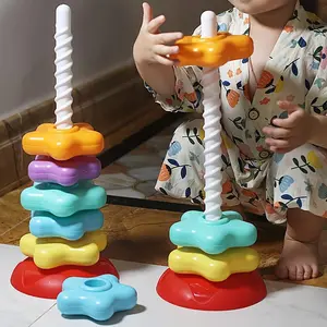 Colorful Rotating Tower Stacking Toy, 1 Set Intelligence Development Stacking Toy, Early Education Spinning Tower Toy, Shape Sorter, Educational Toy for Kids