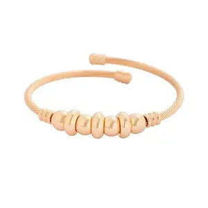 Stately Steel Twisted Cable Wire Bead Accent Cuff Bangle