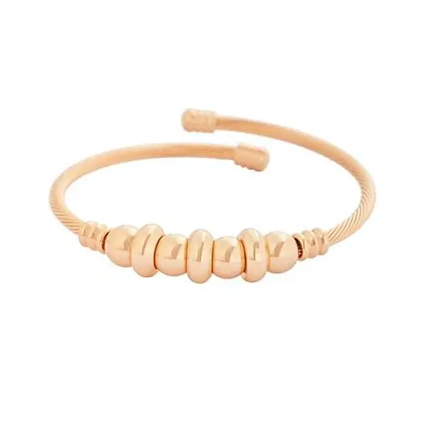 Stately Steel Twisted Cable Wire Bead Accent Cuff Bangle