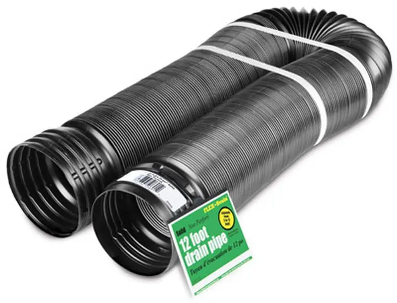 212 MAIN Solid Black Polyethylene Expandable Drain Hose, 4x12ft Soil-Tight Flexible Pipe with Built-In Fittings, for Sailing Water Sports Activities, Expandable Hose, 12 Ft, Soil-Tight Drain, 4" Diameter, 4 In.