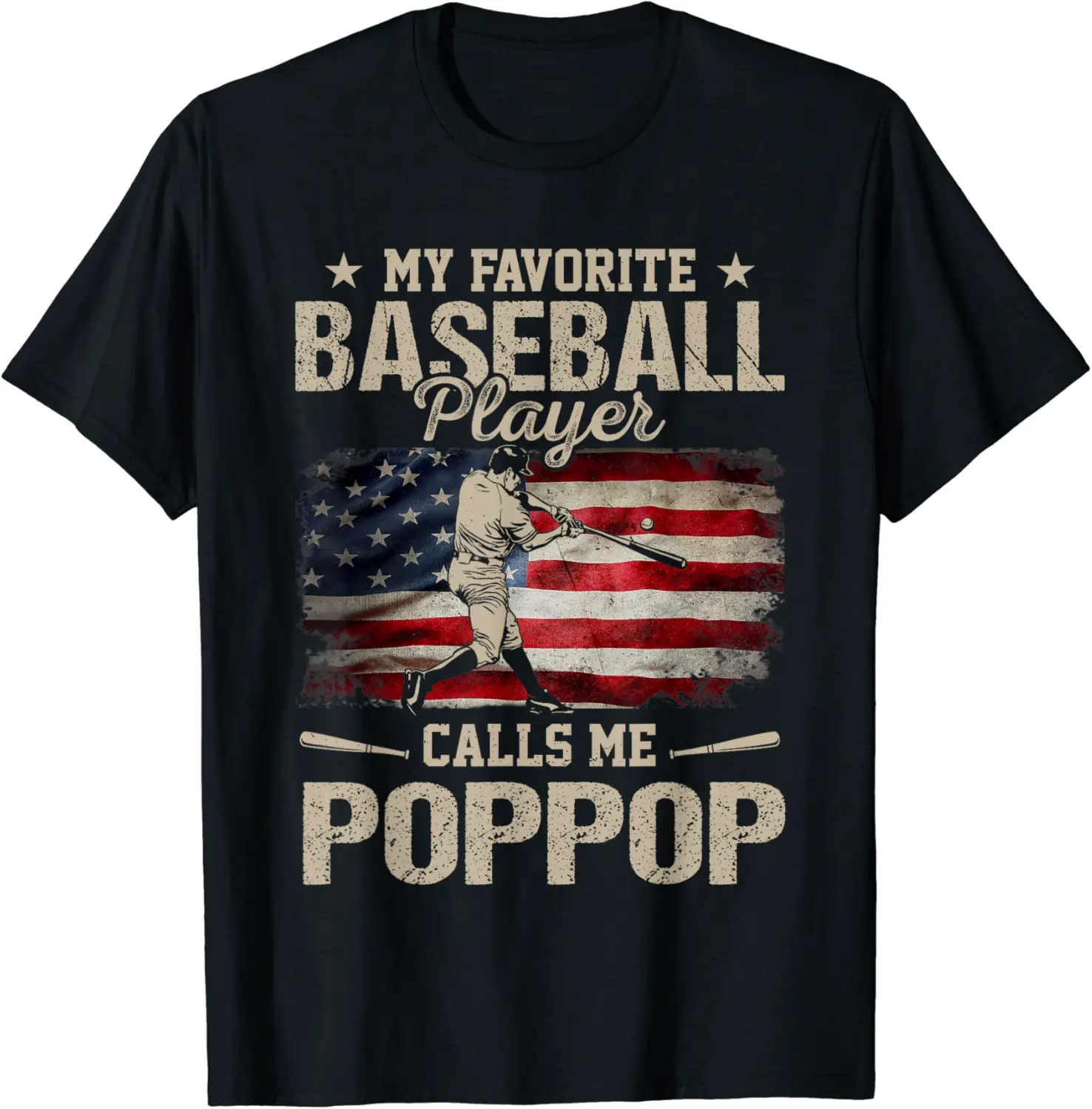 My Favorite Baseball Player Calls Me Pop-Pop USA Flag T-Shirt - Hufsakha Shop 79B0D3V5G98P