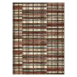 9 x 12 ft Polyester Red Geometric Checkered Modern Low Pile Stain Resistant Machine Washable Rectangular Area Rug for Living Room, Bedroom, Low Pile Rug, Stain Resistant Rug