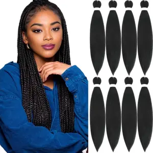 Braiding Hair Pre Stretched 24 Inch 8 Packs Pre Stretched Braiding Hair For Braiding For Box Braids Hot Water Setting Soft Yaki Texture Easy To Twist(20Inch,1B)