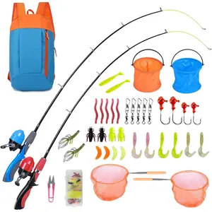 Fishing Pole Kit 2 Pack, Portable Telescopic  Fishing Rod with Tackle Box, 2 Fishing Net and 2 Bucket for Beginners, Boys,Girls,Youth