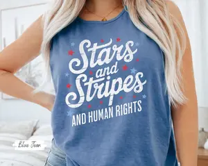 Stars Stripes And Human Rights Tank, July 4th LGBTQ, Social Activist Muscle Shirt, Liberal 250th Anniversary Tee