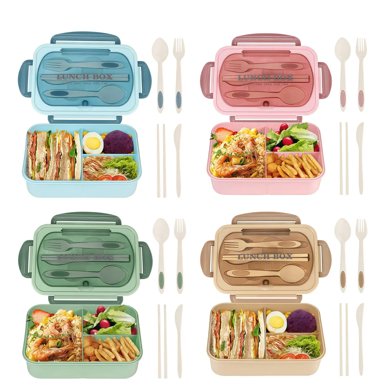 ONESHOW Leakproof Lunch Box for Adults 1200ml Bento Box with 3 Compartments BPA Free Blue & Pink Meal Prep Containers with Utensils Sealed Lid Design Thanksgiving tableware Value Pack Christmas Bentoboxlunch lunch box Durable Plastic High Quality Plastic