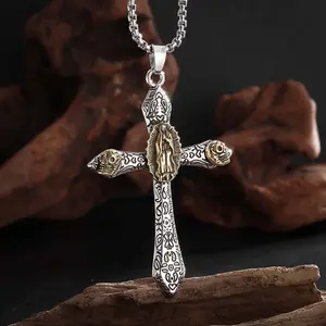 [Prayer Cross] Patterned Cross Necklace Fashion Skull New Pendant Retro Men's and Women's Jewelry
