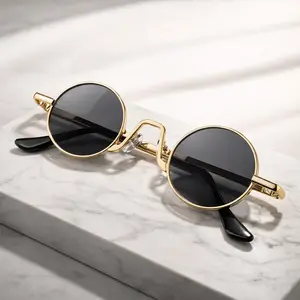 Retro Small Round Metal Frame Sunglasses UV Protection Trendy Cool Glasses for Beach Party Streetwear Stylish Eyewear