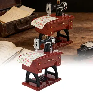 European Retro Treadle Sewing Machine Music Box – Mechanical Clockwork Gift, Sentimental Valentine’s & Birthday Present for Her, Cute Home Desk Decor Ornaments
