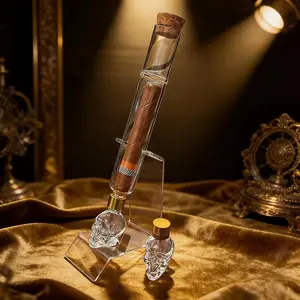 Glass Cigar Aromatherapy Humidor Tube Set, Includes Stand, 10.43-Inch Length, Aroma Infusion Chamber, Ideal for Travel Storage and Gifting