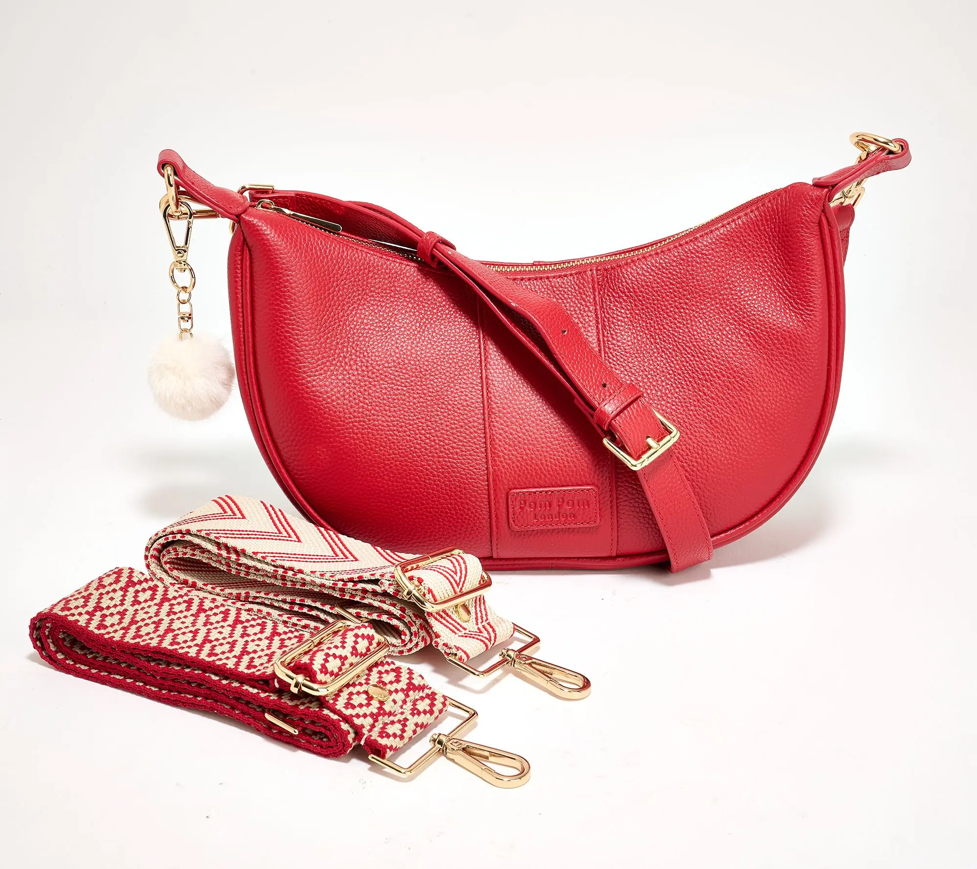 Pom Pom London Leather Sutton Crescent Shoulder Bag w/ 3 Straps