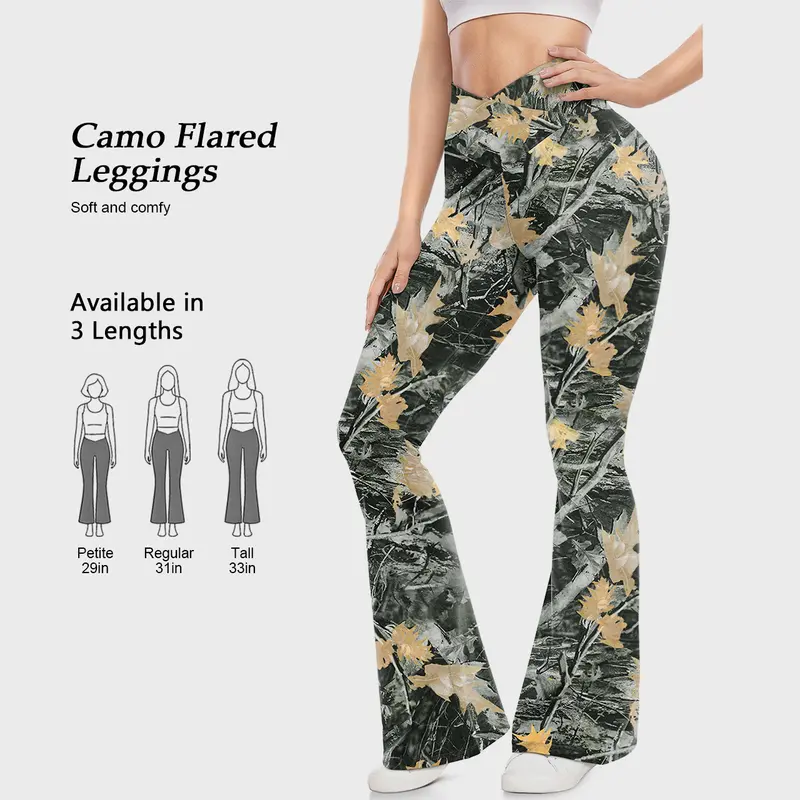 UEU Womens Wide Leg Crossover High Waisted Yoga Pants Camo Bootcut Workout Flared Leggings Casual Pants Comfy Fall active wear gym 29''/31''/33''