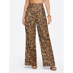 Winnie Wide Leg Pants in Zebra Floral - Polyester Casual Trouser for Women, Comfortable Fit, Versatile Style