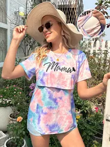 Maternity short-sleeved casual sports top for summer, breastfeeding-friendly maternity wear, Maternity Clothing