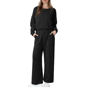 Dokotoo Women's Cotton 2 Piece Outfits Sweatsuit Casual Fall Long Sleeve Knit Tops And Pants Lounge Sets