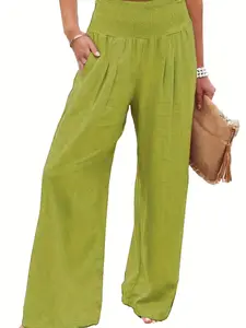 Women's Casual Pants Pure Color High Waist Elastic Long Trousers, Comfortable and Stylish, Perfect for Daily Wear, Fashionable Ladies' Bottoms