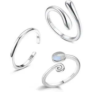 MILACOLATO 925 Sterling Silver Open Toe Rings Set for Women Adjustable Turquoise Moonstone Band Tail Ring Women Beach Foot Jewelry Set