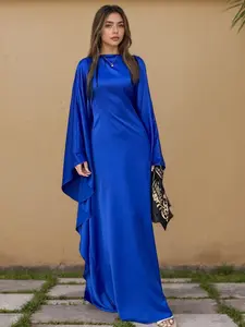 Women's Elegant Round Neck Kaftan, Exquisite Trendy Long Sleeve Dress for Daily Wear, Fashionable Islamic Clothing for Women, Muslim Women Gowns