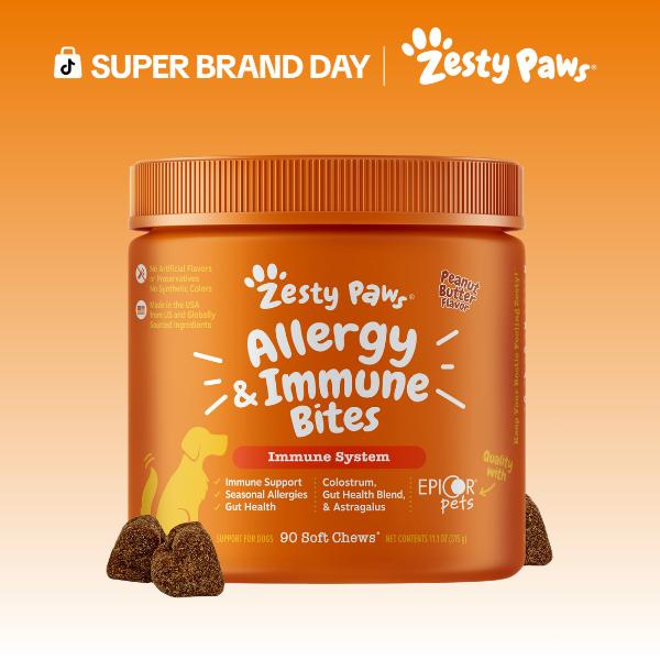 Zesty Paws Allergy & Immune Bites, Soft Chews Treats for Dogs’ Gut & Immune Health