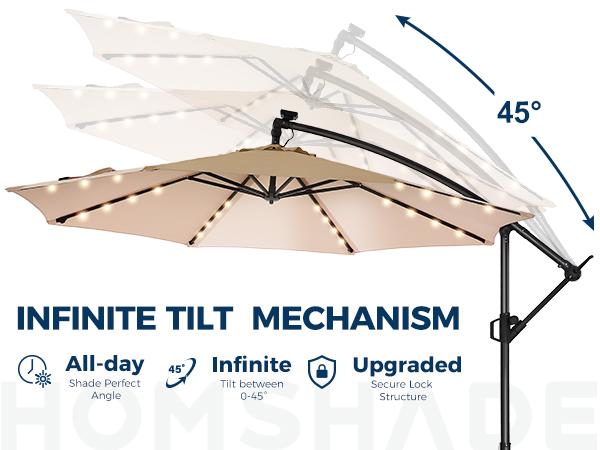 [10ft] Solar Lights Offset Cantilever Patio Umbrella - w/Light and Base, LED Lighted Offset Hanging Patio Outdoor Market Umbrella UPF50+ UV Protection with Easy Tilt and Crank